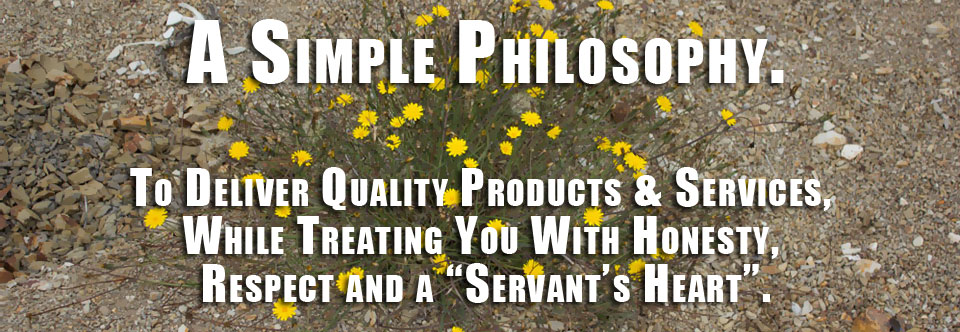 Flowers in desert background with a business philosophy saying on top.